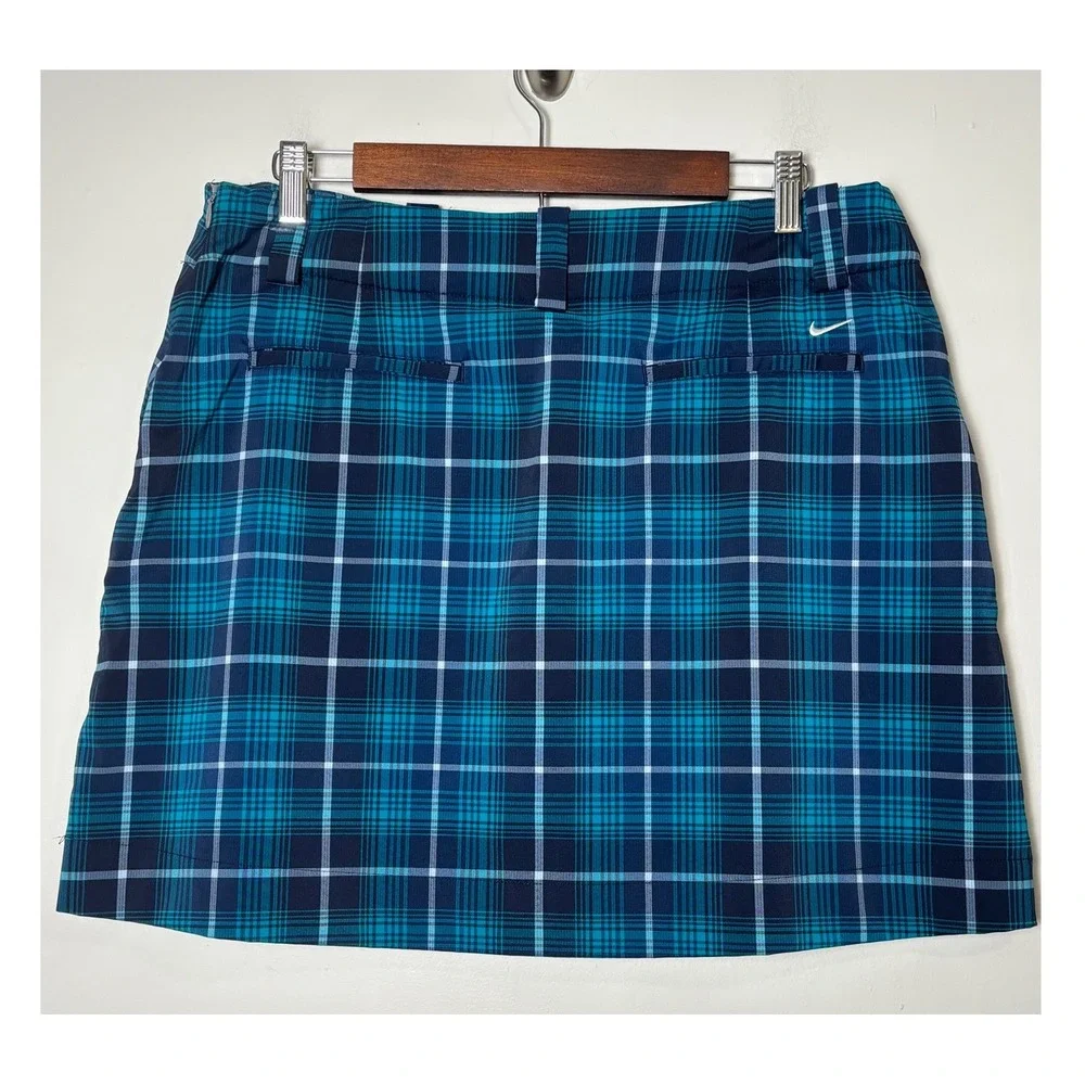 Nike Dri-Fit Womens Golf Skort 12 Blue Plaid Athletic Skirt Preppy Golf Tennis